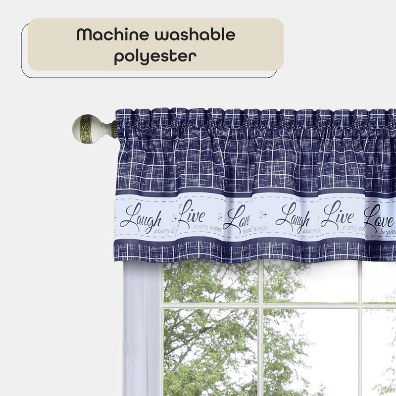 ACHIM Soft Valance Window Curtains - 58 Inch Width, 14 Inch Length - Live, Love Laugh (Navy) - Wrinkle-Free Light Filtering Polyester Drapes for Bedroom Living & Dining Room Home Decor - Image 3